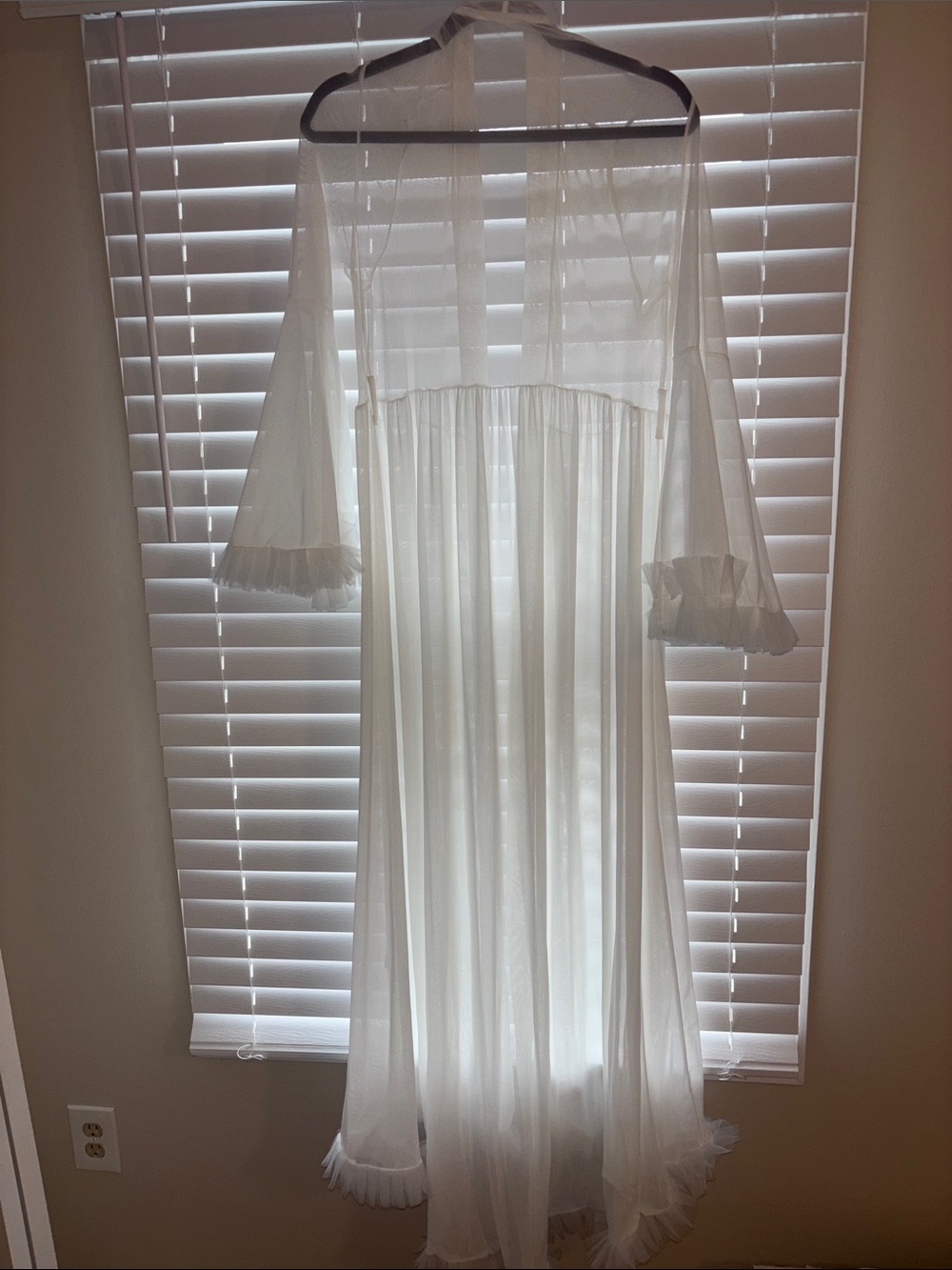 Amazon White Sheer Long Robe with Ruffle Trim - Picture 2 of 2